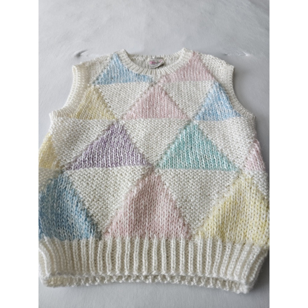 Vtg One Step Up Knit Pastel Triangle Geometric Colorblock Easter Spring Vest L - Picture 3 of 12
